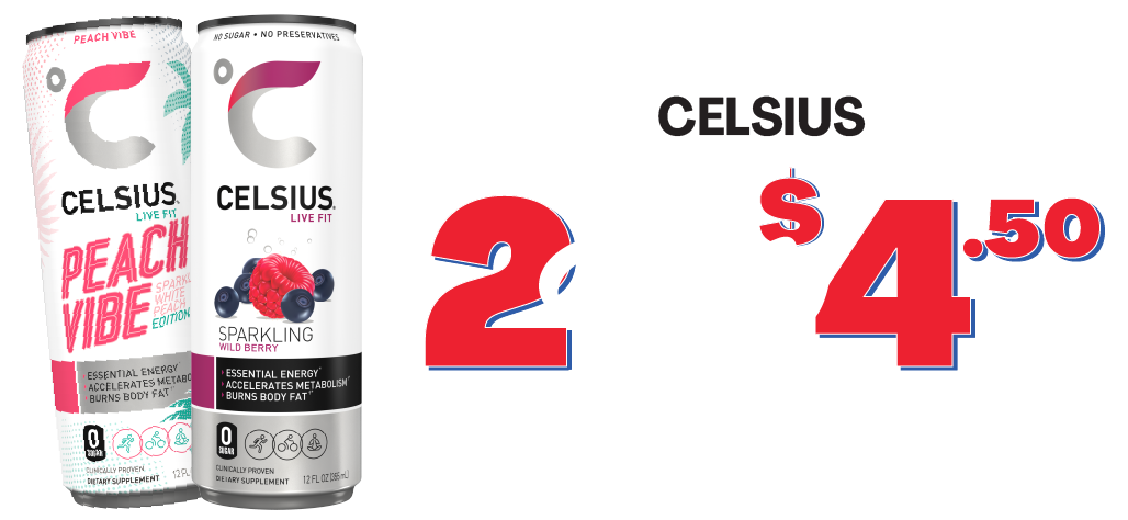 Celsius Energy Drink 2 for $4.50